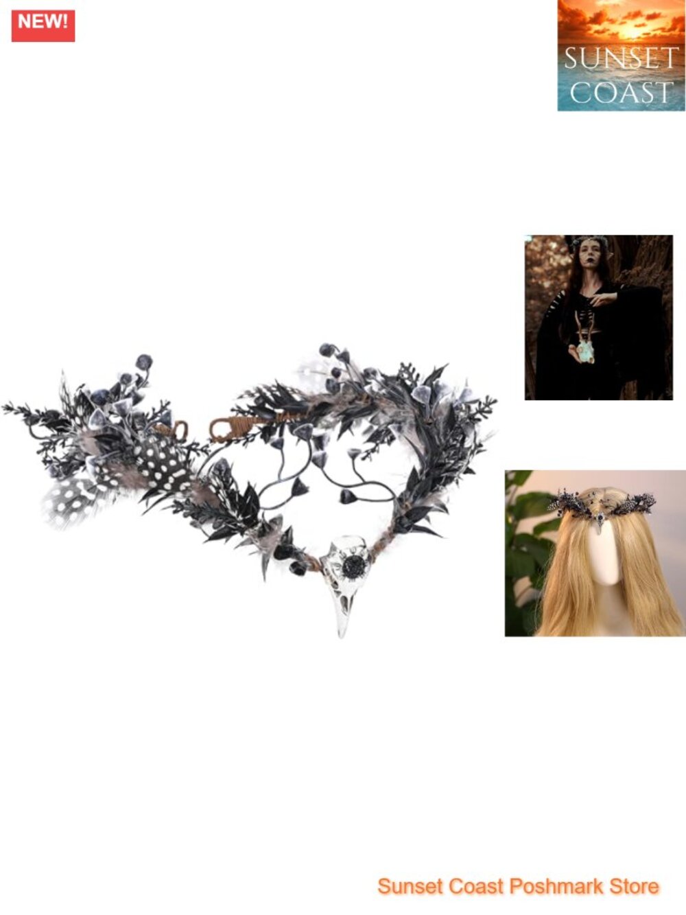 Handmade Gothic Feather Elf Crown Witch Headpiece Gothic Circlet Cosplay Women
